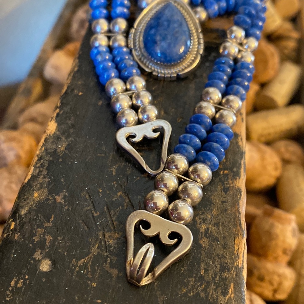 Native American Navajo IHMSS Jon McCray Sterling Silver Lapis Pendant - Picture 5 of 7
